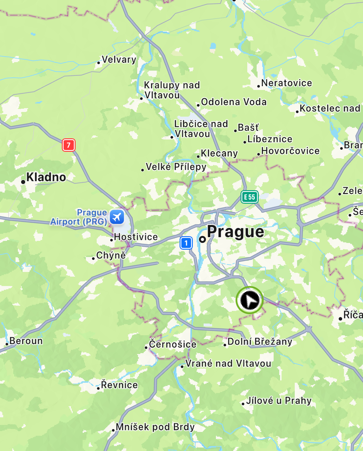 Live truck tracking in Prague showing GPS delivery route for Elite Moving